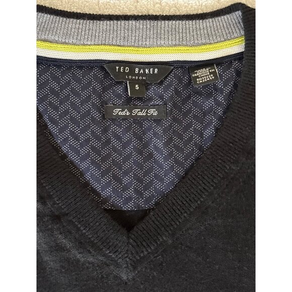Ted Baker Mens Sweater Size 5 TALL XL Black Silk Cashmere Blend V Neck Long Slee - Picture 3 of 9